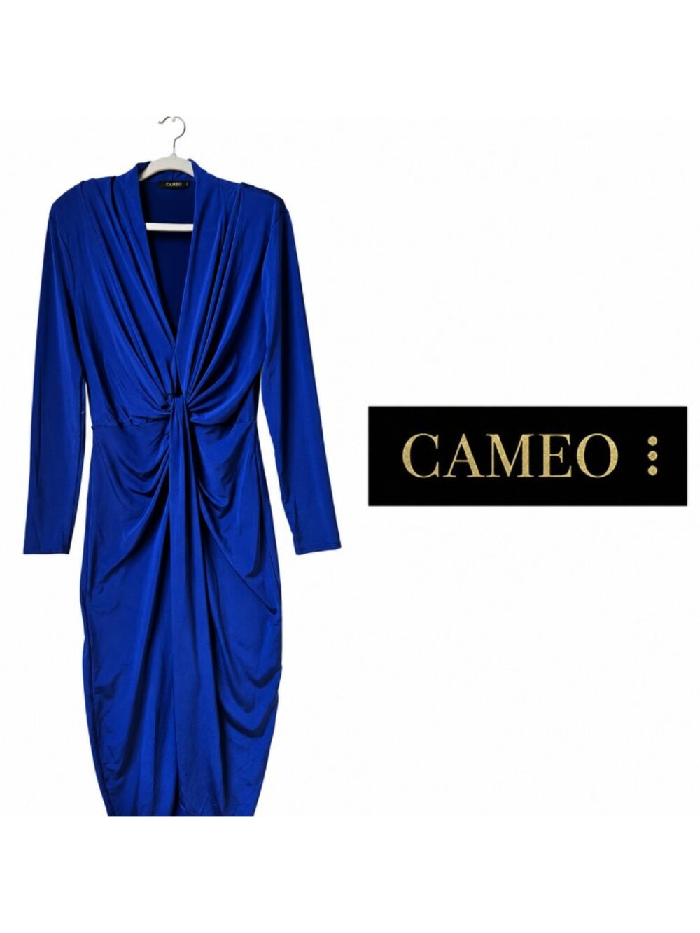 Cameo Royal Blue Knot Front Midi Dress Women's Size Large